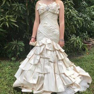 Silk wedding Dress  with long train